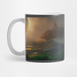 Planet earth with view of a castle in the fog Mug